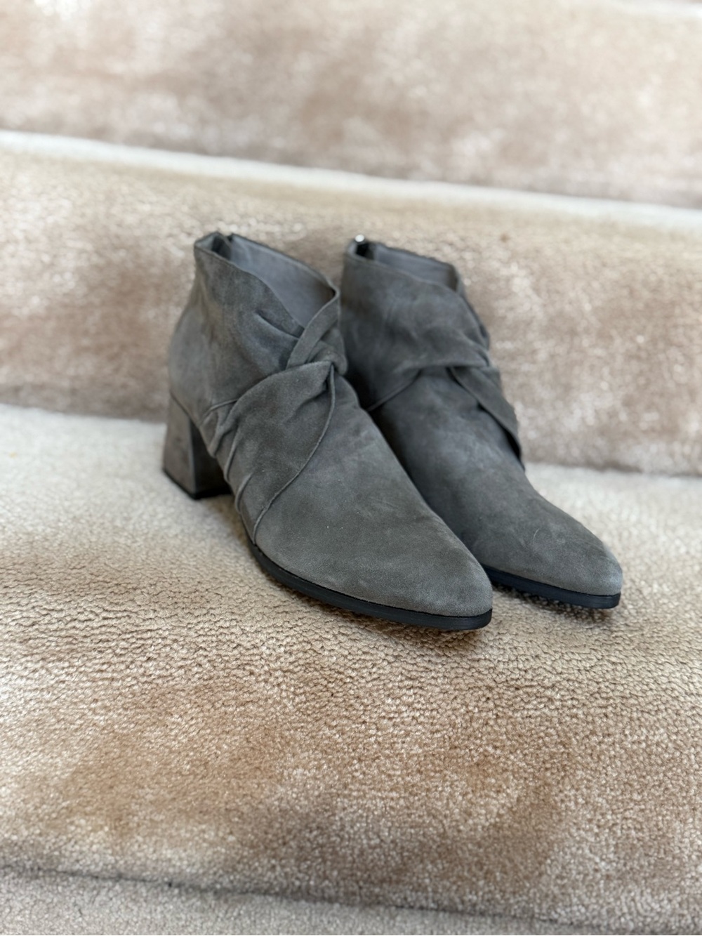 Eileen Fisher Gray Suede/Graphite Twist Ankle Booties
